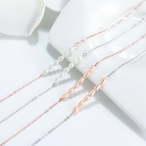 925 Rose Gold Pearl Bracelet Anklet 8'' - Picture 6 of 11